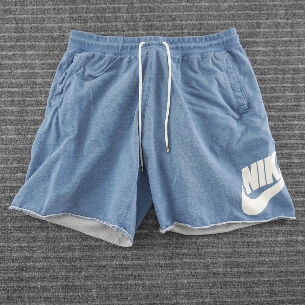 Nike Sweat Shorts Mens XXL Blue Raw Hem Graphic Logo Athletic Lounge